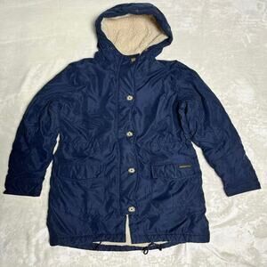 Abercrombie & Fitch Sherpa Coat Womens M Military Parka Faux Wool Lined Navy 90s